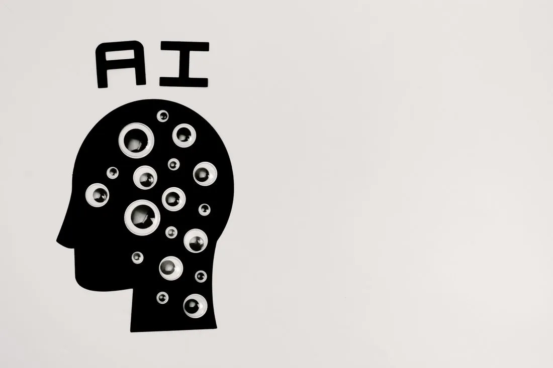 Ilustracao conceitual de inteligencia artificial em parede escura